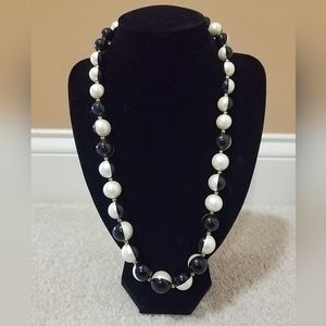 Carolee Black and White Striped Faux Pearl Gold Tone Spacers Necklace 26 inches